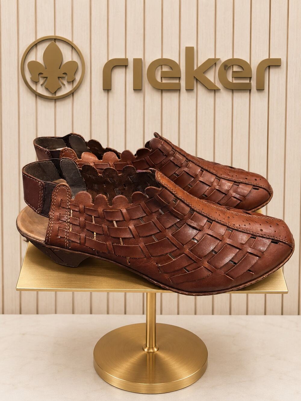 Rieker Sina Brown Woven Leather Slingback Shoes EU 40 US 8.5-9